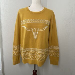 Cotton & Rye Longhorn Sweater Yellow Women Size XL Long Sleeve Knit Western